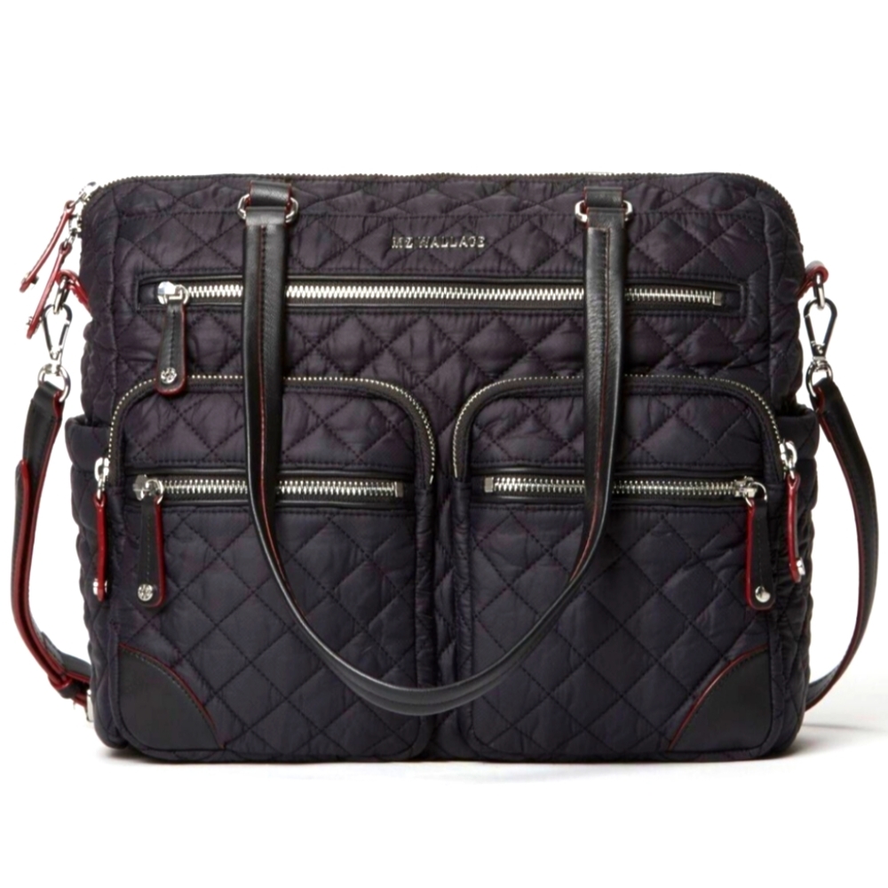 MZ Wallace Crosby City Bag - Black w/leather accents and luggage Sleeve